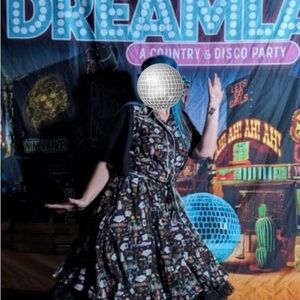 Las Vegas Print Colorful Patterned Pinup Style Dress XL